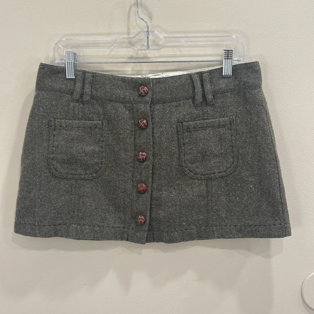 VTG Y2K American Eagle Green Tweed Wool-Blend Low-Rise Mini Skirt Preppy‎ Medium